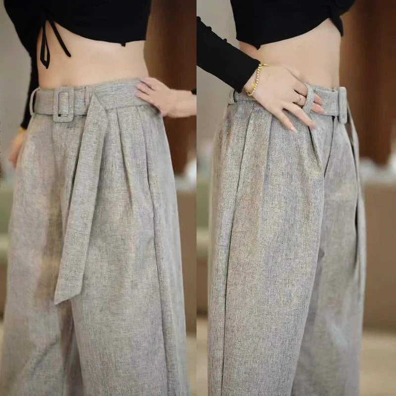 

Loose Men's Casual Pants Autumn Winter Warm Tone Drapey Belt Design Trendy Brand Knife Wide Leg Pants Old Money Style