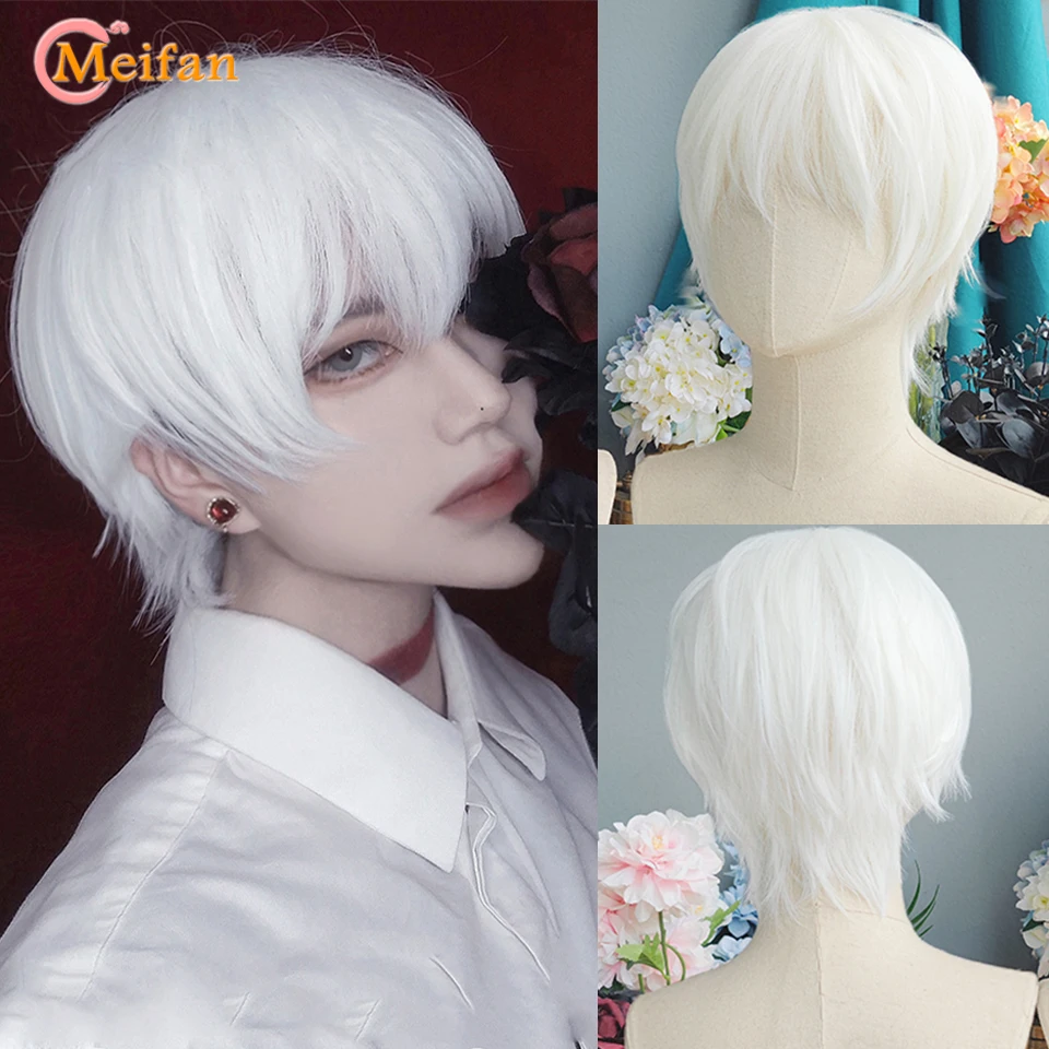 

MEIFAN Short Ombre Cosplay Party Synthetic Men Harajuku Lolita Wig Blue Purple Fluffy Halloween Party Women Natural Fake Hair