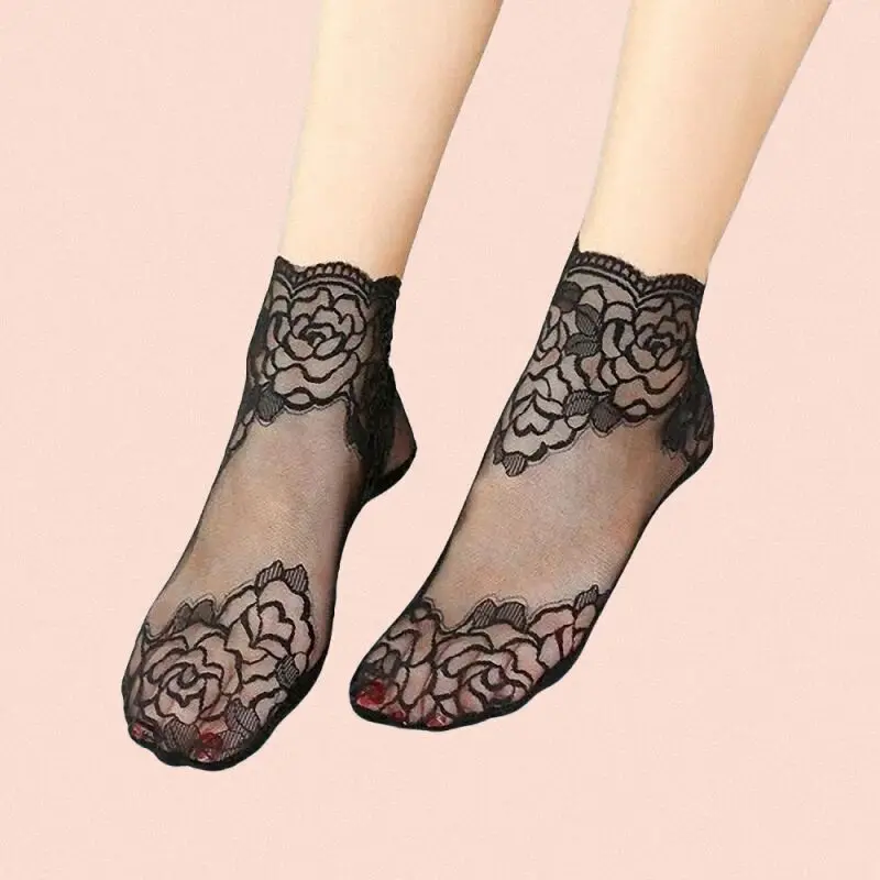 5/10 Pairs Breathable Fishnet Stockings No-drop Non-slip Boat Socks Invisible Socks 2024 New Mid-tube Cotton-soled Lace Socks