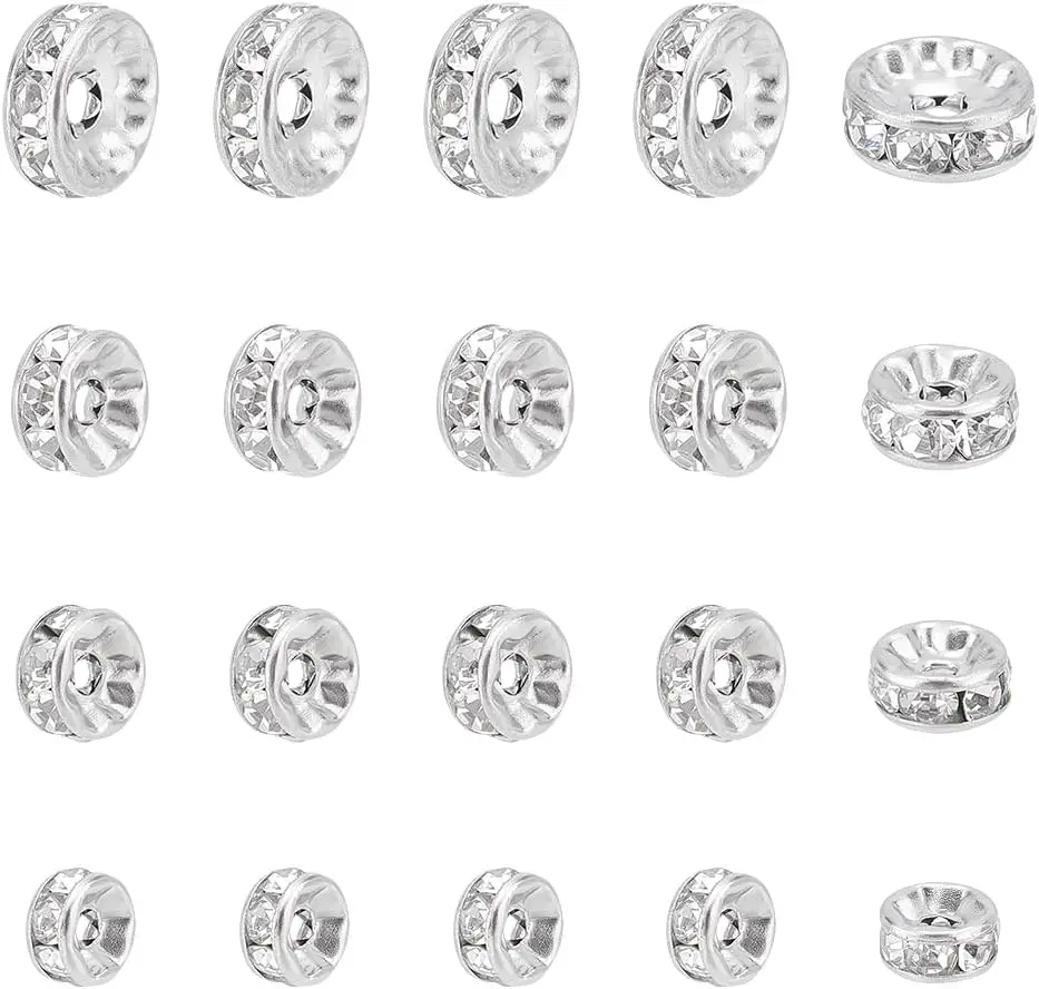 

40Pc 4Sizes Rhinestone Spacer Beads 316 Surgical Stainless Steel Beads 1~2mm Hole Stopper Bead Disc Rhinestone Bracelets Bead