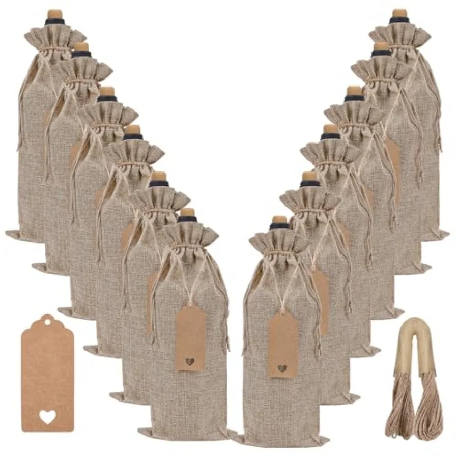 

Burlap Wine Bags 12 Pcs Wine Bottle Gift Bags With Drawstrings Tags and Ropes for Holiday Weedings Party, Birthdays, Travel, Bl
