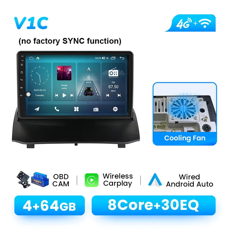 Android 14 Draadloze CarPlay Autoradio Speler Voor Ford Fiesta 2009-2017 Multimedia Navigatie GPS 4G Wifi DSP 1280*720 P IPS RDS