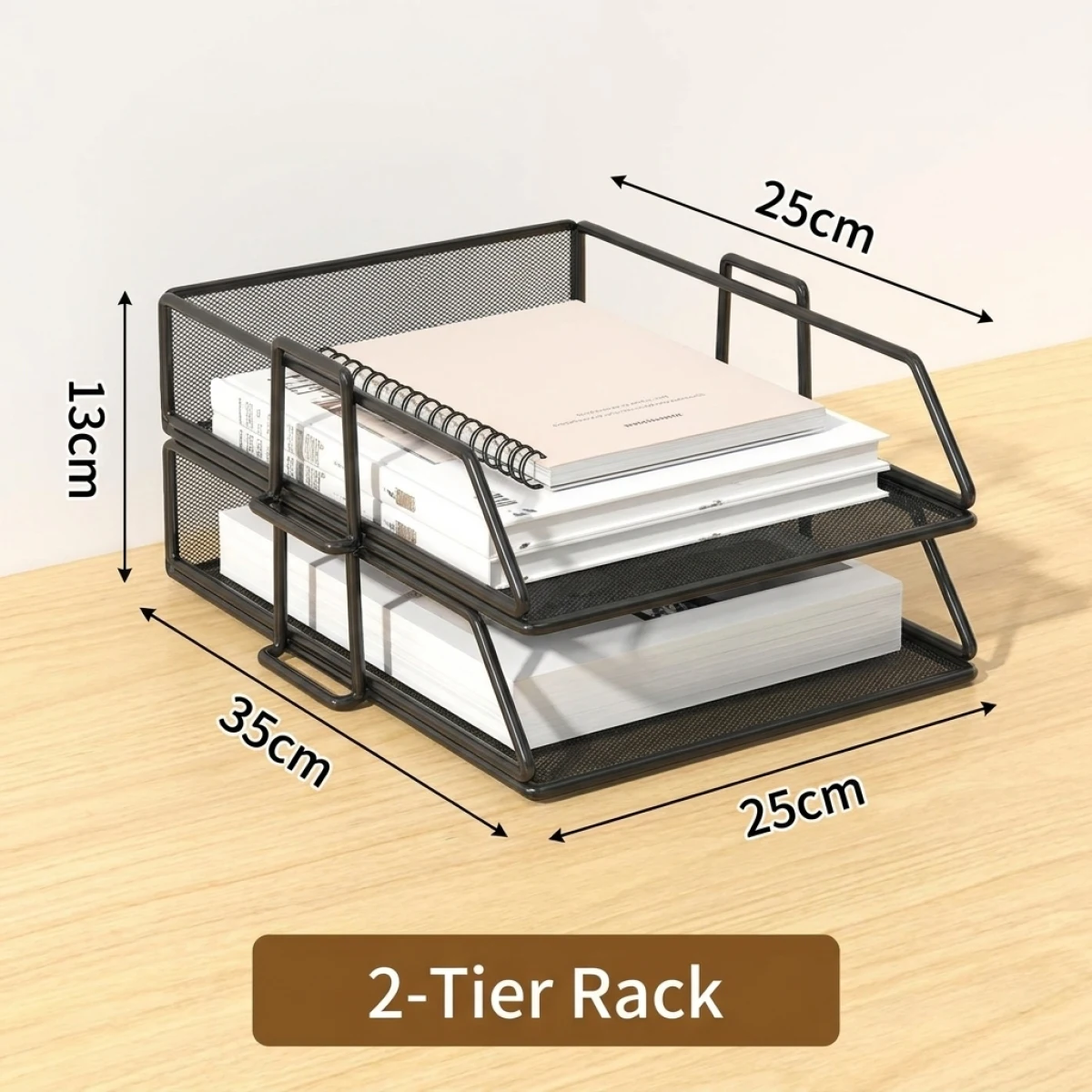Stackable Desk File Organizer 2-Tier Metal Document Tray Heavy Duty Rust-Proof Letter Holder for Office Home School Use