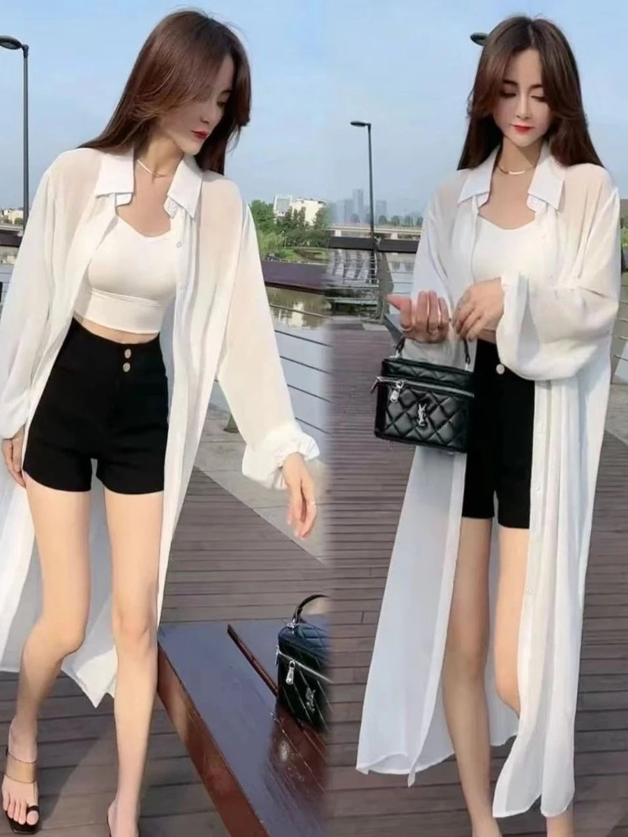 Koreańska elegancka odzież letnia z ochroną przeciwsłoneczną, luźna, długa, wyszczuplająca odzież wierzchnia, biznesowa, codzienna.