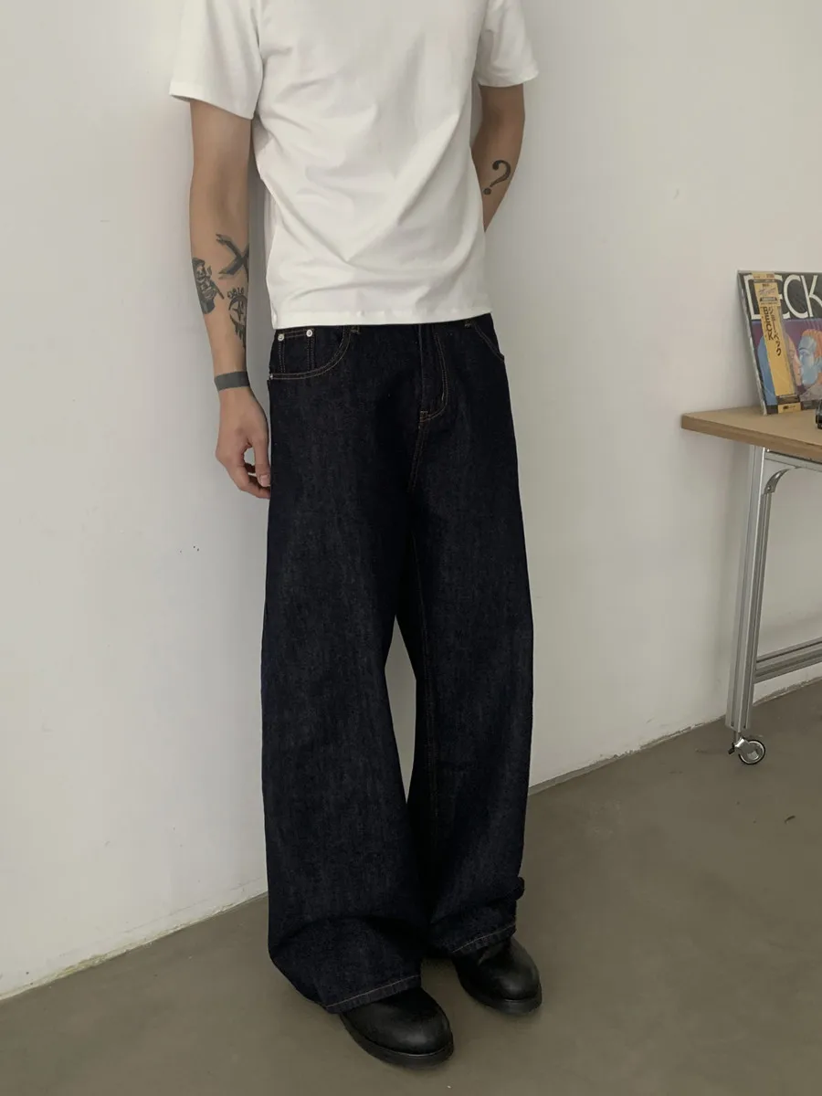 

Retro American High Street Denim Loose Straight Leg Jeans Men's Casual Long Trousers Cleanfit Vintage Style Blue Jeans