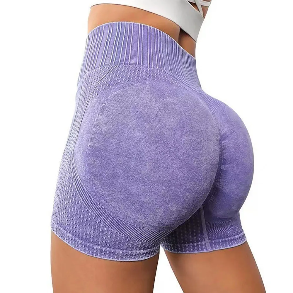 New Peach Hip Yoga Shorts Seamless Washed High Waist Yoga Shorts Running Fitness Speed Drying Sports Shorts