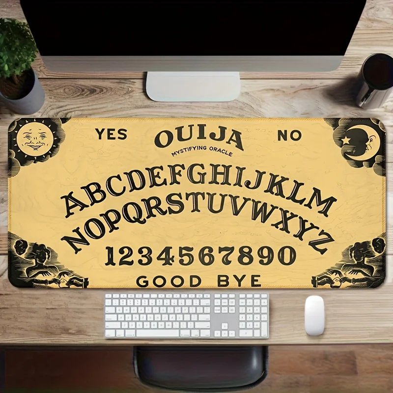لوحة ماوس كبيرة مستوحاة من لوحة Ouija مقاس 89.92 × 39.88 سم - تصميم مطاطي غير قابل للانزلاق، للشمس والقمر مع خياطة زخرفية للمنزل وO