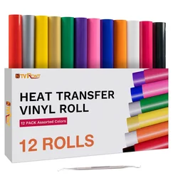 HTVRONT 12 Pack 12inX5ft Multi Colors Heat Transfer Vinyl Roll for Cricut DIY T-shirt Hat Printing Iron on HTV Film Gift
