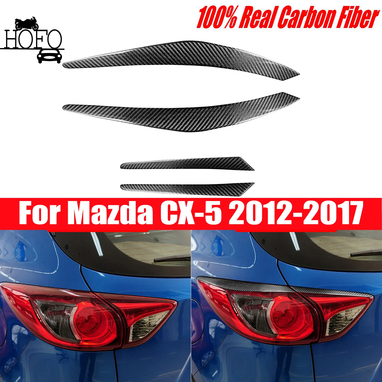 

4×Real Carbon Fiber Tail Light Eyebrow Eyelids Trim for Mazda CX-5 CX5 2012-2017 2013 2014 2015 2016