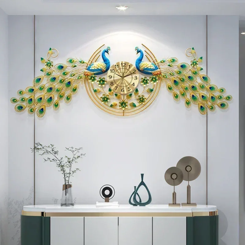 Large Wall Clock Big Gold Modern Digital Mechanism New Design Wall Clock Big Peacock Horloge Murale Living Room Decoration L