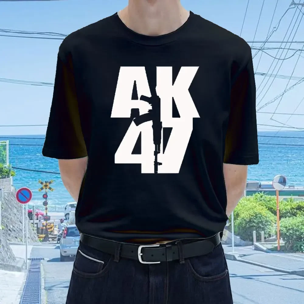 Man Clothing Ak 47 Soviet Union Gun Russian Weapons Rifle Topics T-Shirt for Men Short Sleeve High Quality Cotton Tee Streetwear