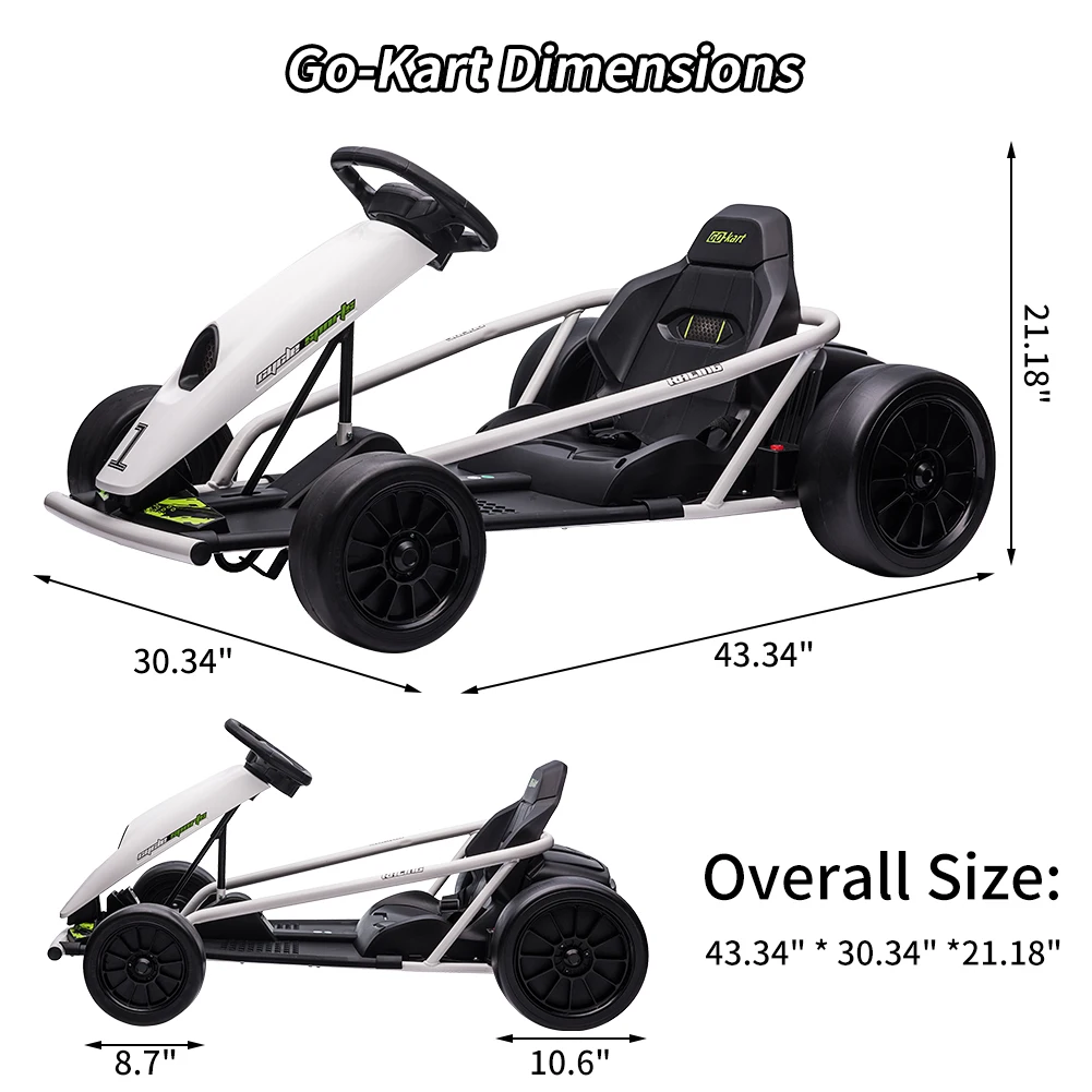 24V Electric Go Kart Drift Car for Kids 8-12, Ride On Racing Toy with Dual 300W Motors/8 MPH High Speed/Music, Outdoor Fun Gift