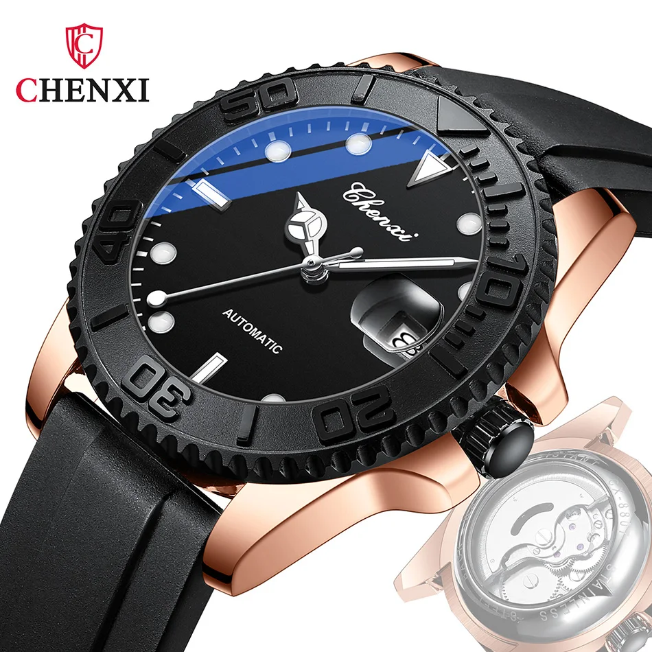 Business Classic Black Automatic Mechanical Watches for Men Original Valentine\'s Day Gift Men Watch Silicone Strap Waterproof