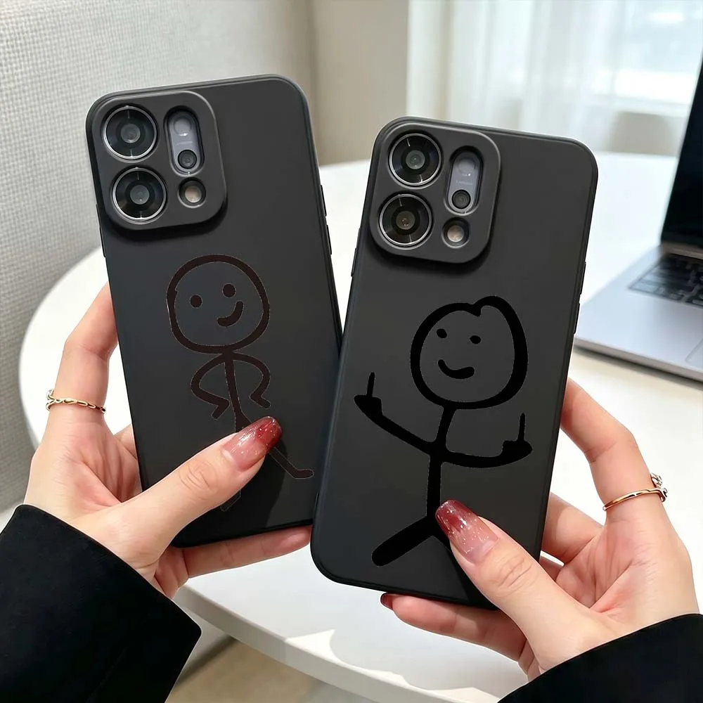 

Stick Figure Gesture For OPPO Find X5 X6 X8 X9 Ultra Lite Reno15 Reno14 Reno13 Reno12 F Pro Max 5G Black Phone Case