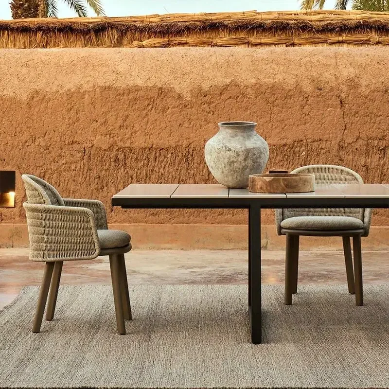 Garden teak rattan dining table and chairs waterproof and sunscreen solid wood outdoor furniture starting from two pieces