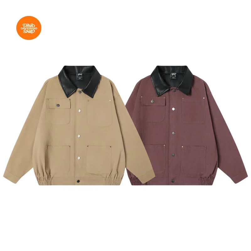 

DAVIDSHAO EU US Size Top Quality Western Clothing Casual Vintage Jacket Men's Washed Workwear Jacket