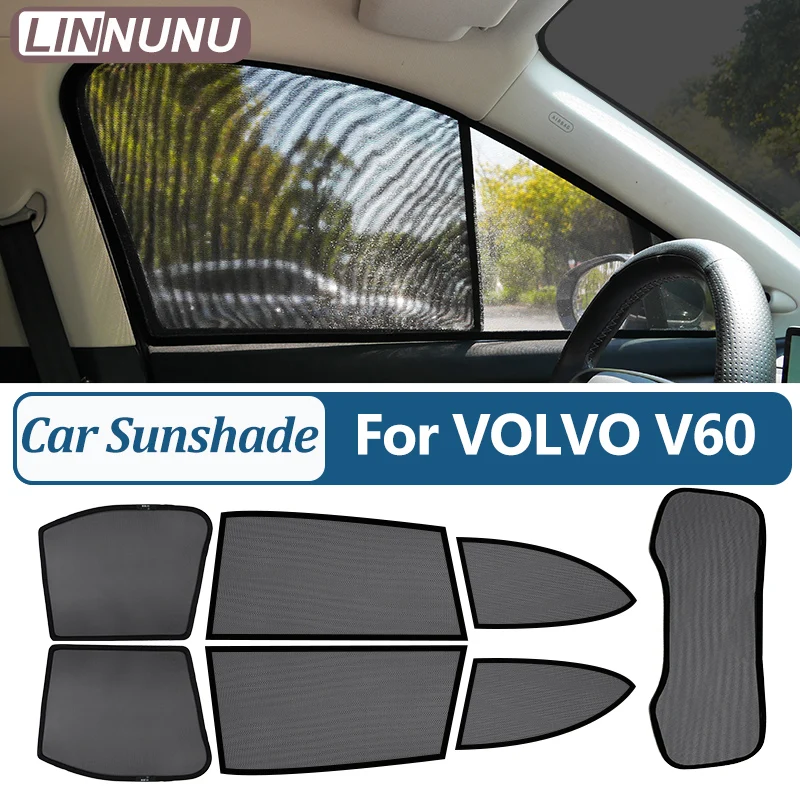LINNUNU Magenetic Car Sunshade For VOLVO V60 Mk1 2010-2018 Side Window Mesh Curtain UV Protection Privacy Interior Accessories