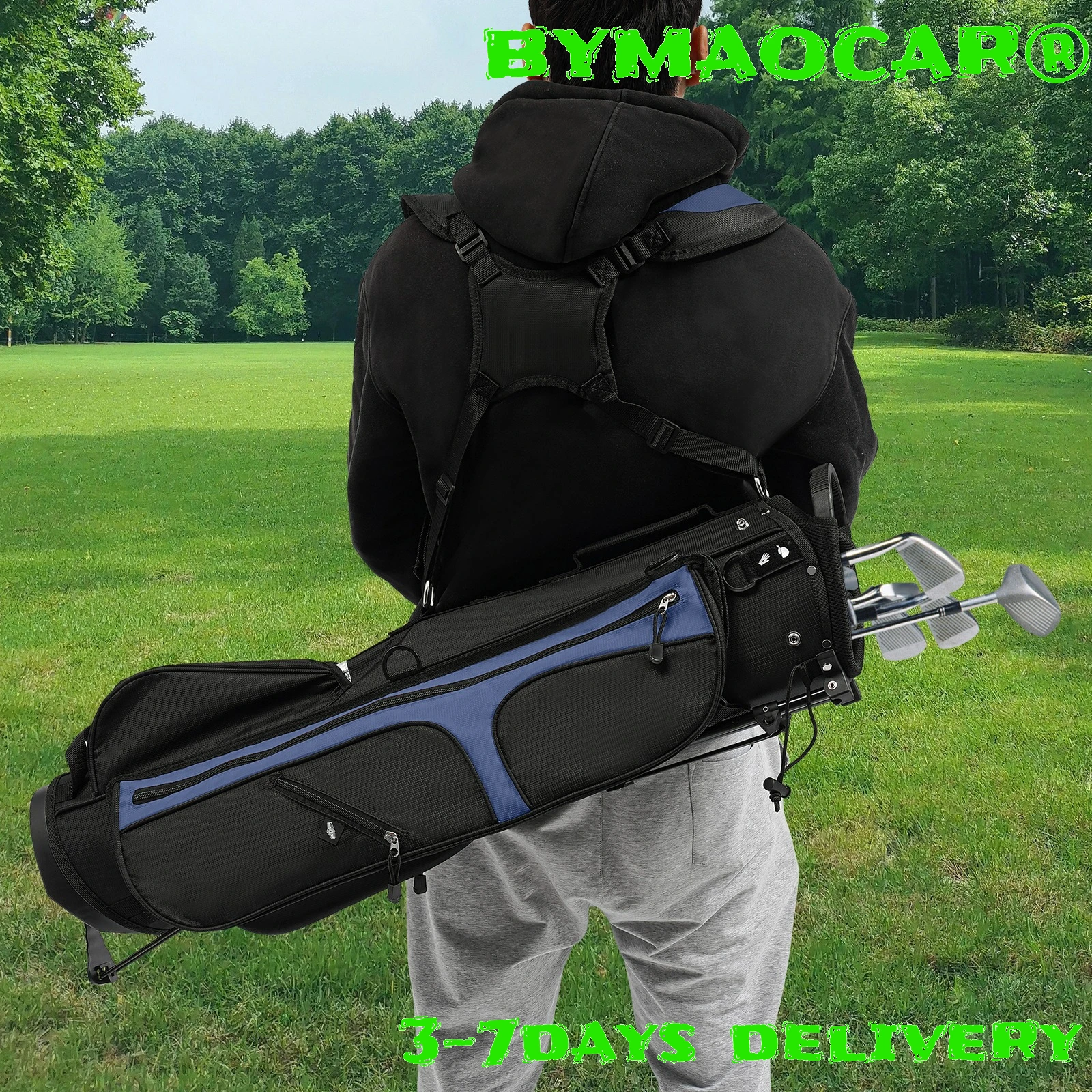 

Сумка-подставка для клюшек для гольфа с 3 разделителями и 5 карманами, водонепроницаемый нейлон, регулируемые ножки для устойчивости, легкая, для мужчин и женщин