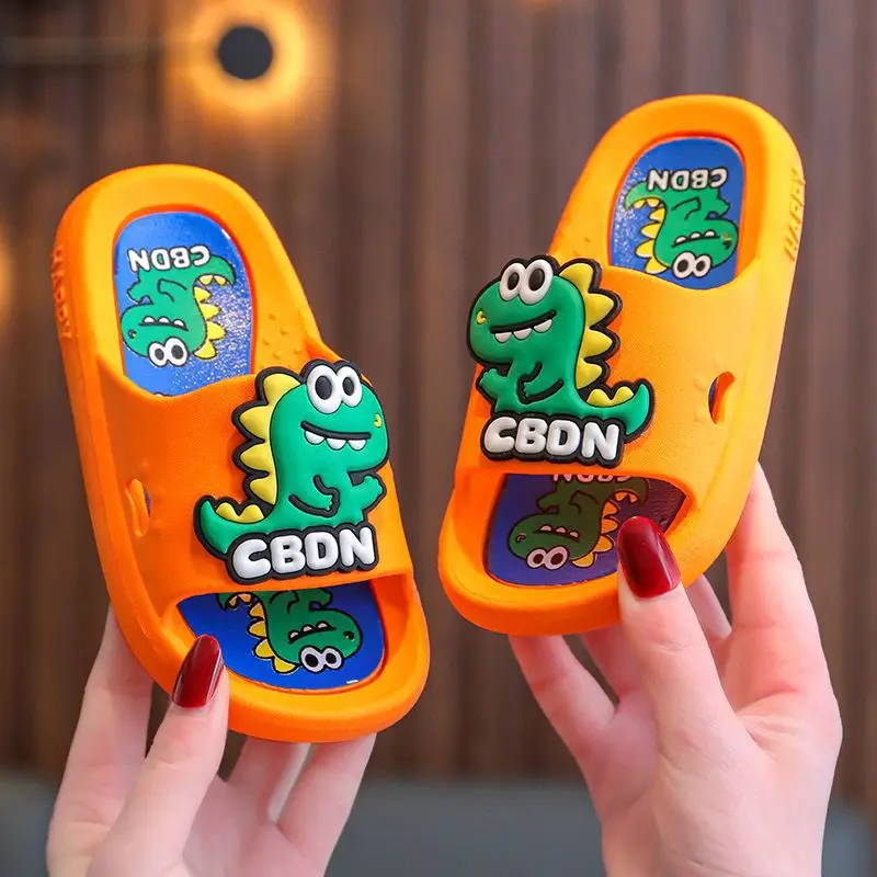 2026 Children's Dinosaur Themed Home Slippers Anti-Slip Cute Cartoon Boys Sandals PVC Material Comfortable Home Slippers
