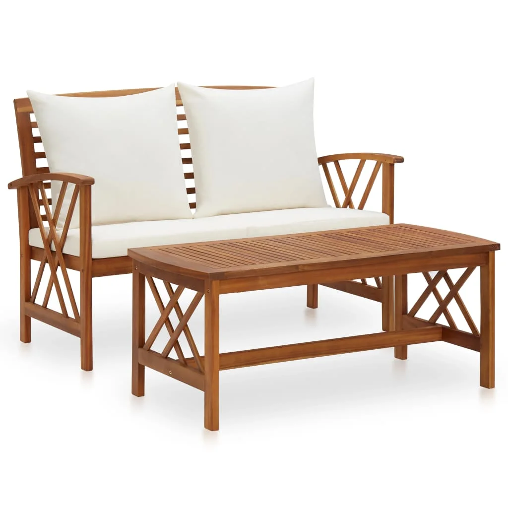 

2 Piece Patio Lounge Set with Cushions Solid Acacia Wood B Outdoor Table and Chair Sets Outdoor Furniture Sets