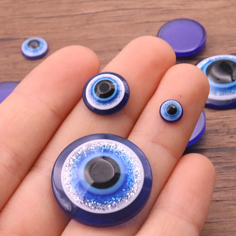 40pcs 6-30mm 10 Size Blue Half Round Shape Spacer Beads Evil Eye Beads Resin Flat Back Beads For Jewelry Making