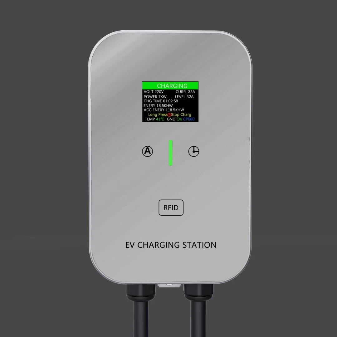 7KW EU Standard EV Charger, Type 2 Wallbox with Color Display WiFi Bluetooth APP Control, 5M Cable