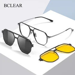 BCLEAR Men Women Fashion Aluminum Magnesium Spectacle Frame Clip On Polarized Sunglasses Night Vision Driving Lenses Magnetic