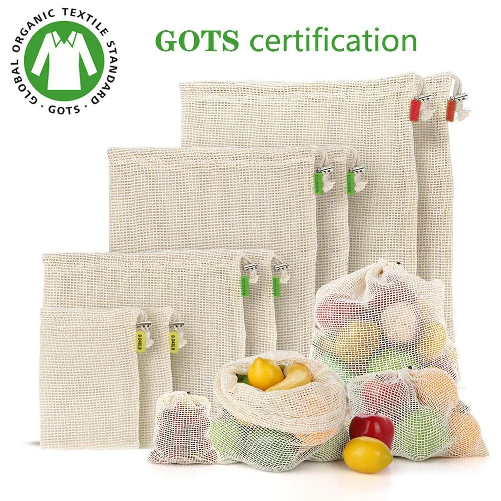 Eco-Friendly,100% Organic Cotton Mesh Bags , Bio-degradable Kitchen vegetable fruit bag,storage bag Reusable Produce