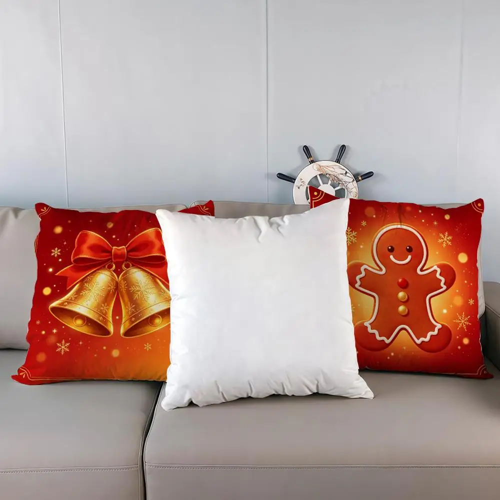 Red Christmas Cushion Cover Double‑Sided Pillowcase With Zipper Home Sofa Decor Gift