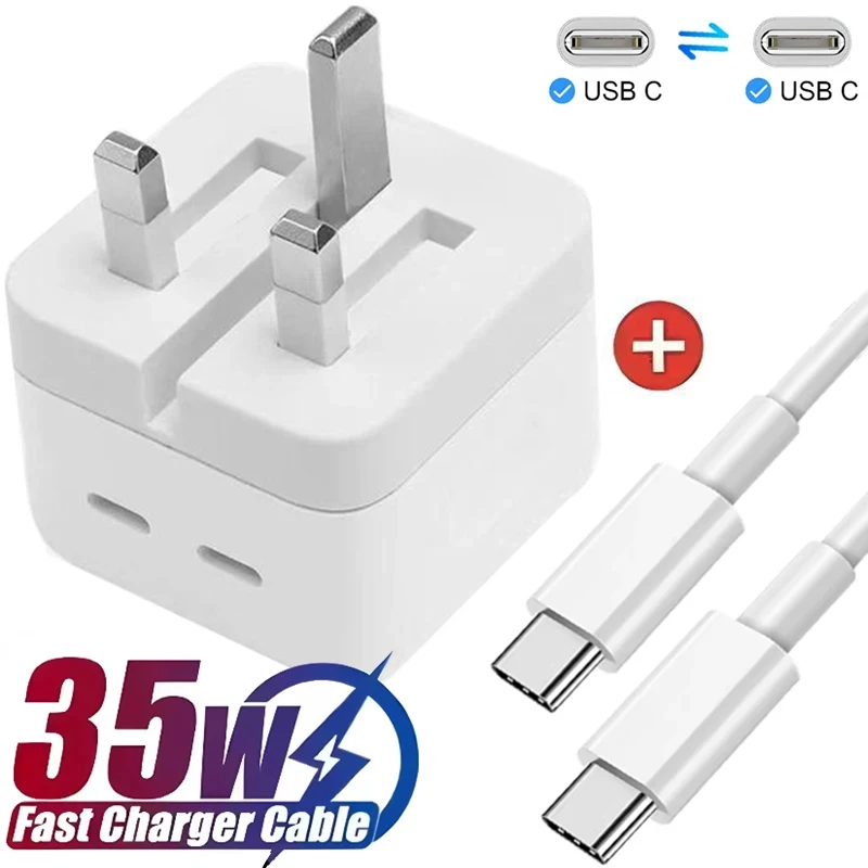 

Быстрая зарядка, 35 Вт, двухпортовое зарядное устройство USB C, складное быстрое настенное зарядное устройство типа C для iPhone 16, 15, 14, адаптер питания iPad, кабель для передачи данных