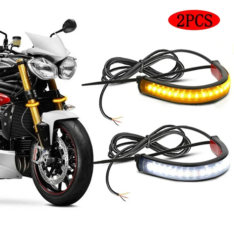 

2PCS 12V 2W LED Motorcycle Turn Signal Light Yellow White Ring Fork Strip Lamp Flasher Signal Light Universal Moto Accessories