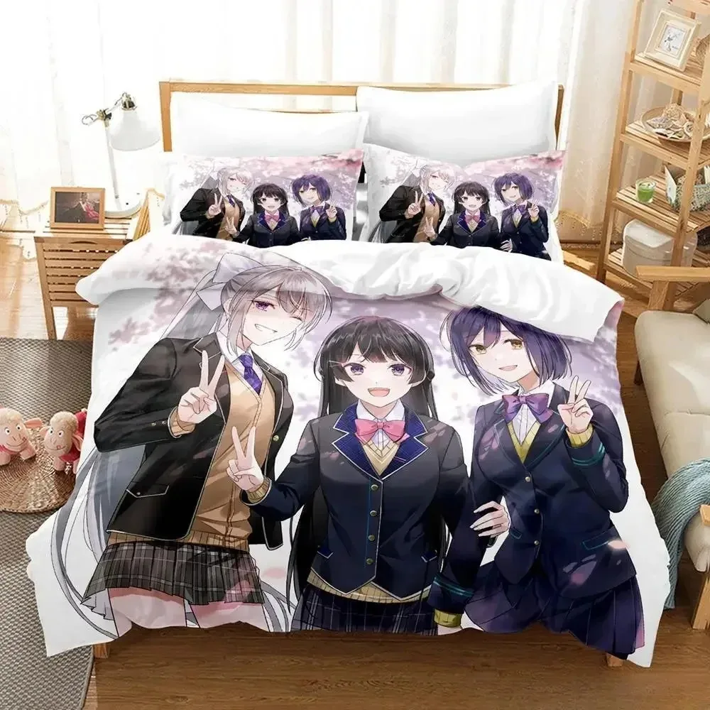 New Virtual Youtuber Tsukino Mito Bedding Set Cartoon Anime Three-piece Set Adult Kid Bedroom Duvet Cover Sets 3D Kawaii Girls