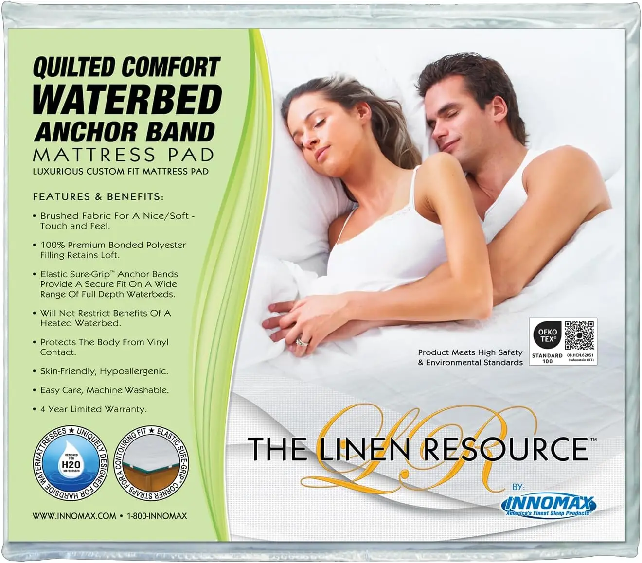 

The Linen Resource Quilted Comfort Waterbed Anchor Band Custom Fit Mattr Pad Protective Cover Queen