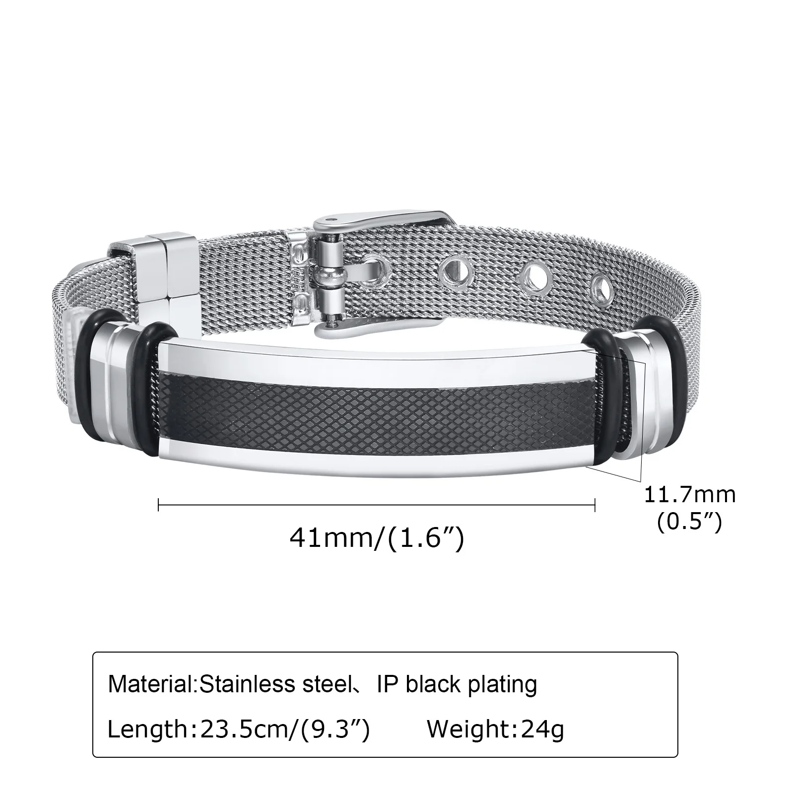 Mens Mesh Bands Bracelets, Waterproof Stainless Steel ID Bar Wristband Gifts to Husband Dad Father Son, Length Adjustable