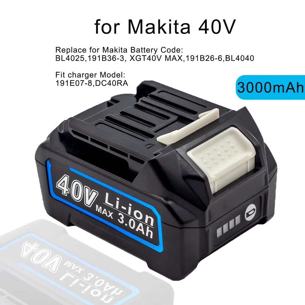 

40V 3000mAh Replacement Lithium Battery for BL4025 BL4040 191B36-3 Makita 40v battery Power Tool Electric Drill Screwdriver