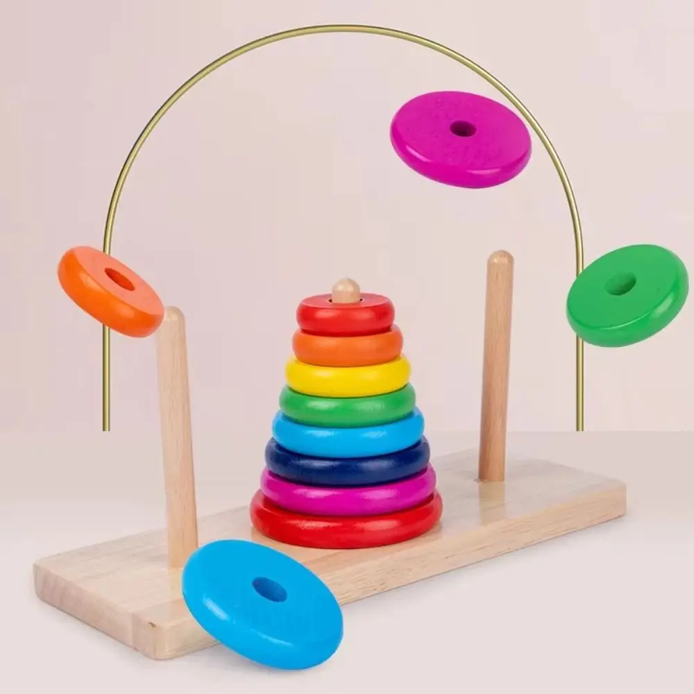Houten materiaal Hanoi Tower Klassiek ontwerp met opbergdoos Regenboog Stapelspellen Fijne motoriek Training Regenboogkleuren