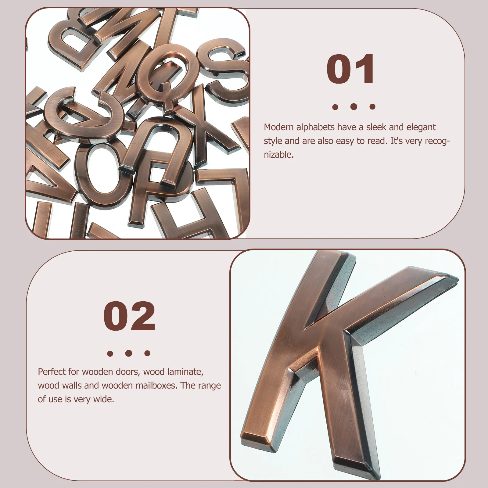 26Pcs Modern Self-Adhesive Sleek Elegant 3D Floating Address Letters for Wooden Doors Walls Mailboxes Hotel