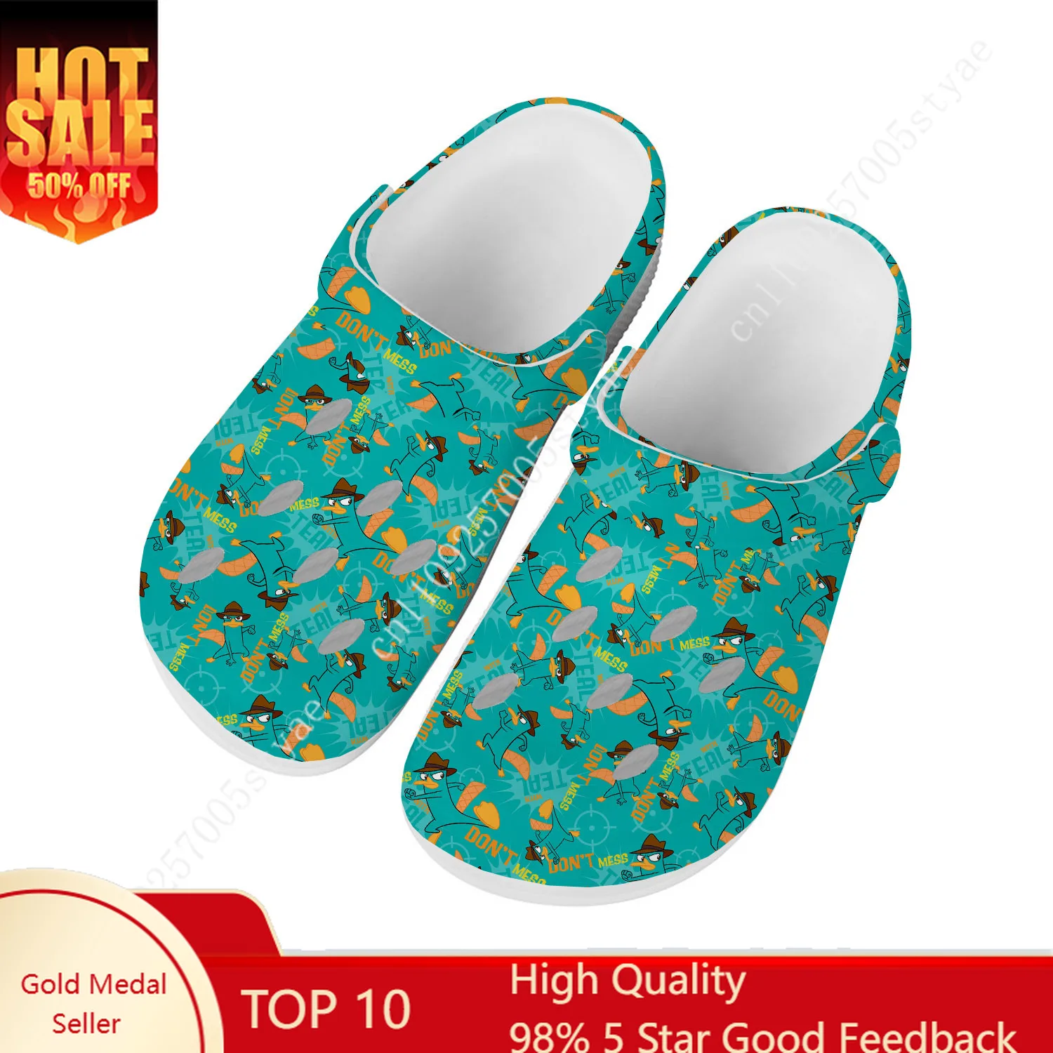 

Водные тапочки Disney Perry the Platypus для мужчин и женщин, удобные модные сабо для дома и сада, индивидуальные сандалии, дышащие тапочки с отверстиями