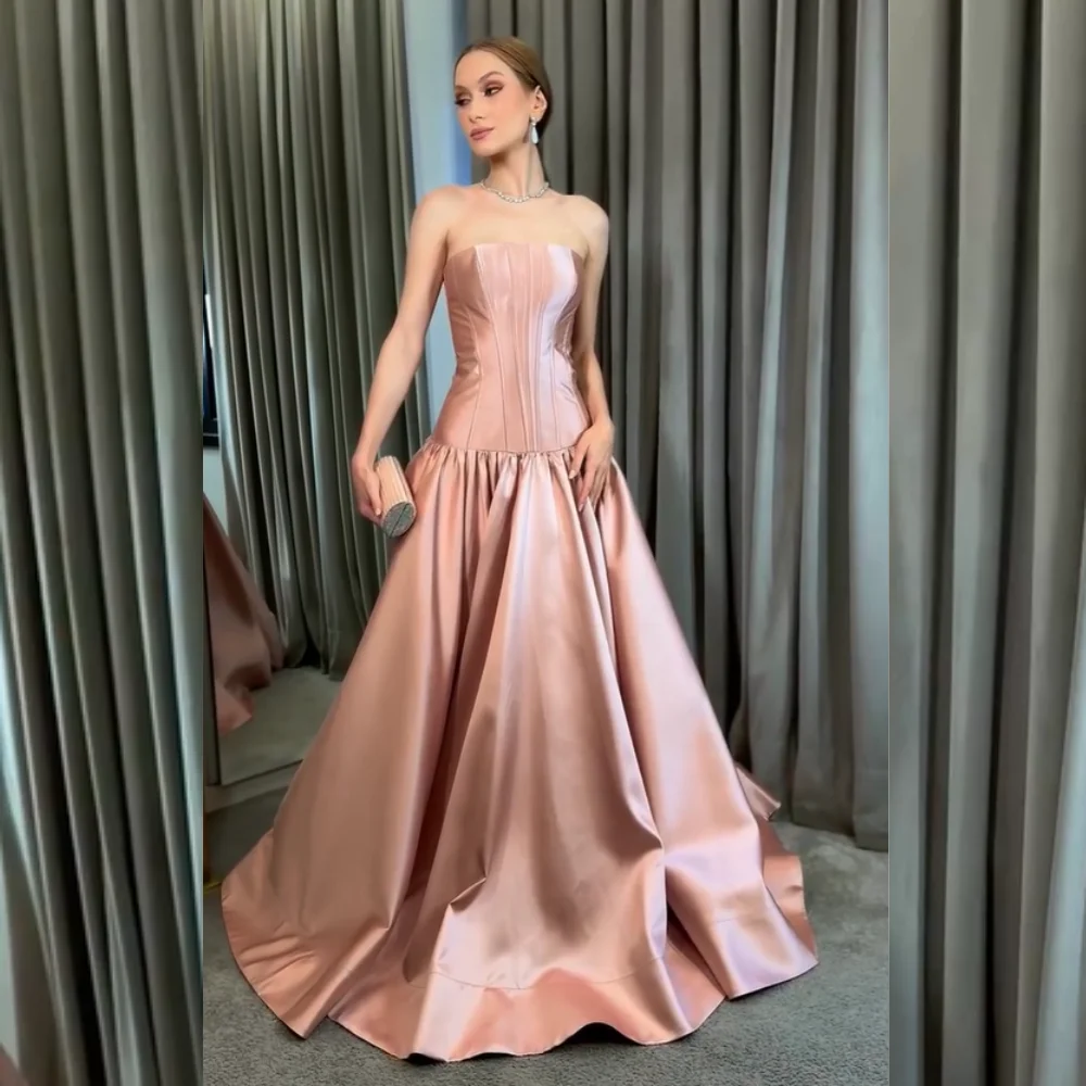 

Customized Elegant Charmeuse Pleat A-line Strapless Long Dresses Bespoke Occasion Homecoming Fashion Exquisite