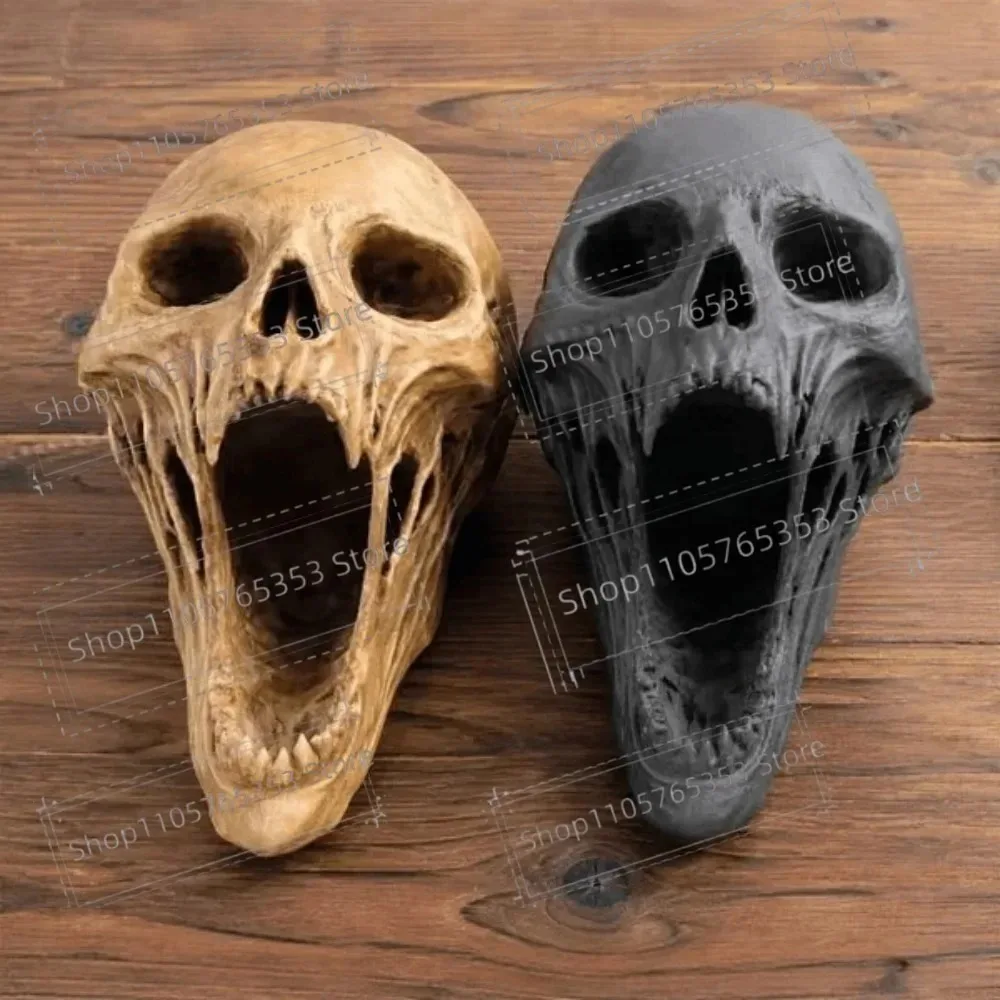 Gothic Screaming Skull Statue Horror Terrifying Skeleton Head Sculpture Halloween Home Bookshelf Desk Decor Men Cave Gift