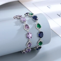 Amethyst Purple Zircon Tennis Bracelets Female Silver Plated Gemstone Bracelet for Women Birthday Gift