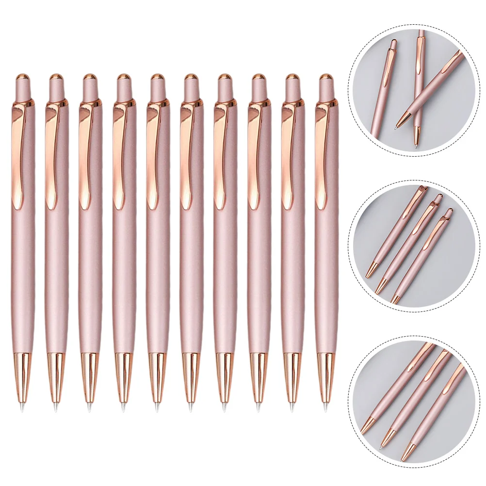 

10pcs Press Ballpoint Pen Metal Body Smooth Writing Ergonomic Design Portable Writing Instrument Office School Business