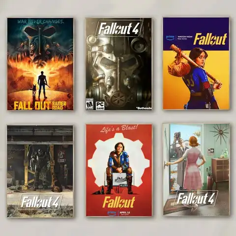 1pc Game F-FalloutS Four Cool Poster Self-adhesive Art Waterproof Paper Sticker Coffee House Bar Room Wall Decor