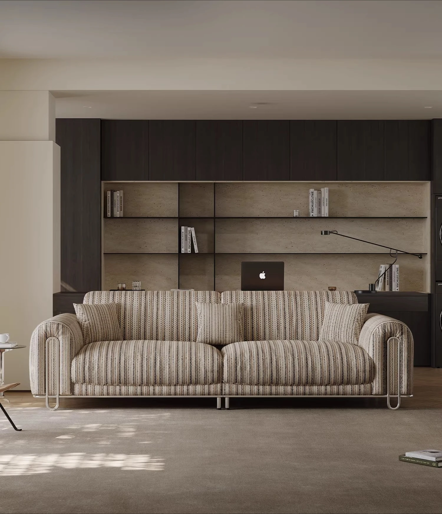 

French retro wind-chanting sofa stainless steel fabric small apartment living room three-person straight row 2026 new sofa