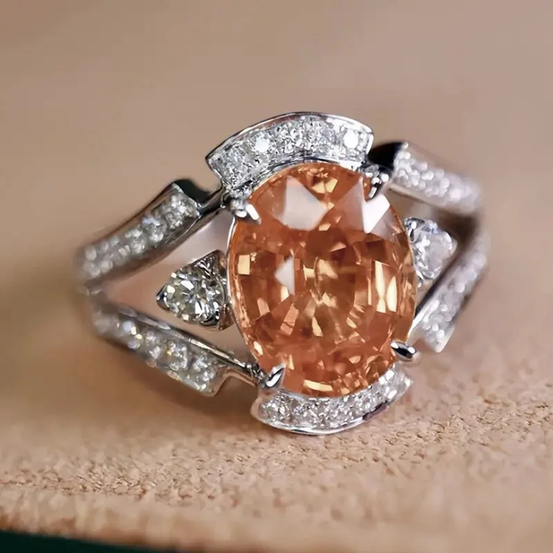European and American Court Style Attending Banquet Rings, Women's High-end Sparkling Wax Inlaid Oval Sparkling Zircon Jewelry