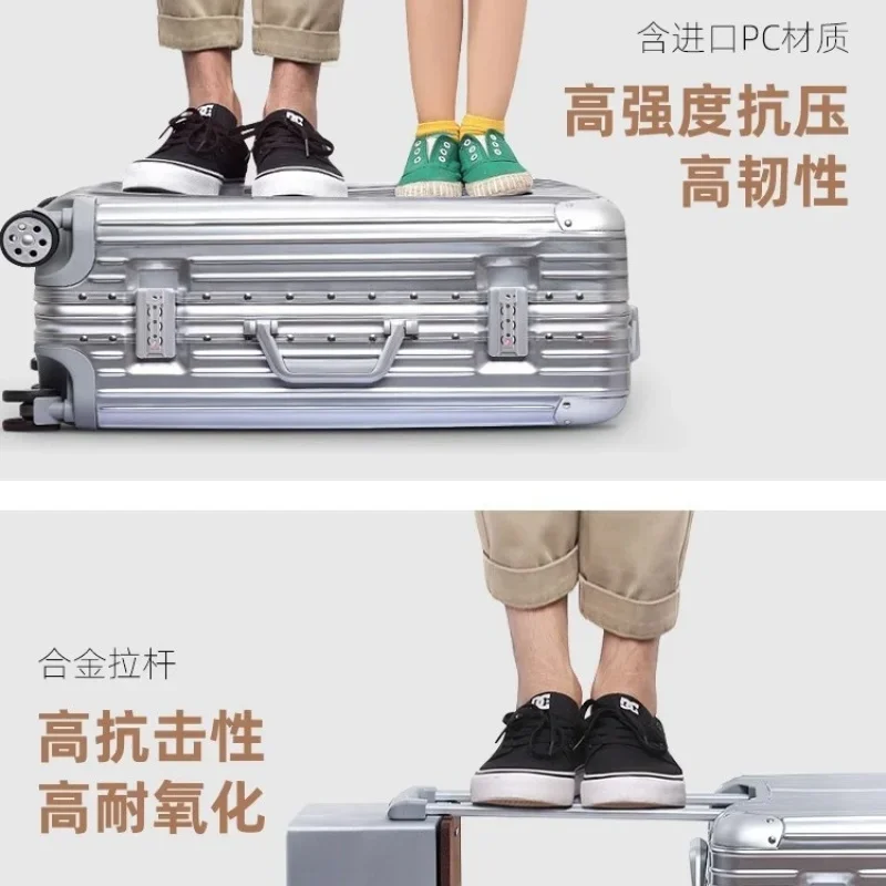 20 Inch Aluminum Magnesium Alloy Carry On Luggage Spinner Suitcase Password Lock Travel Trolley Case Aluminum Frame Cabin Bag