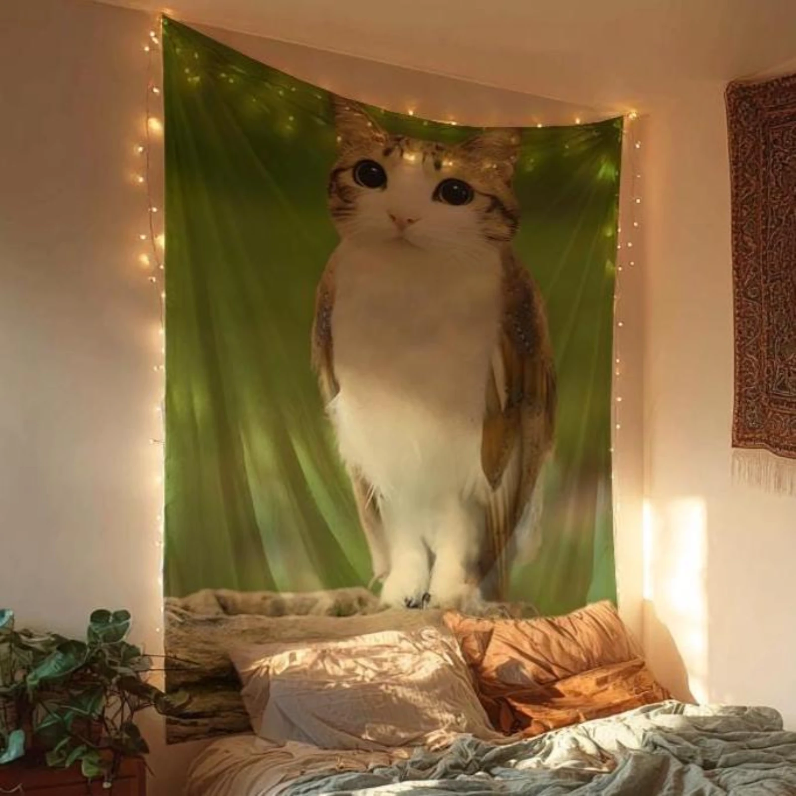 Meowl gato búho divertido Meme tapiz dormitorio pared colgante tela sala de estar hogar dormitorio decoración arte decoración del hogar