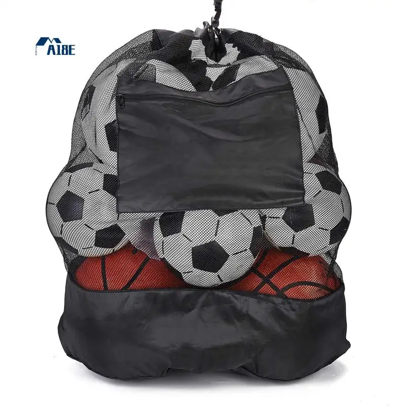 A18E-メッシュバッグ調節可能な巾着サッカー収納袋防水スポーツボールパックバレーボールサッカーポケット