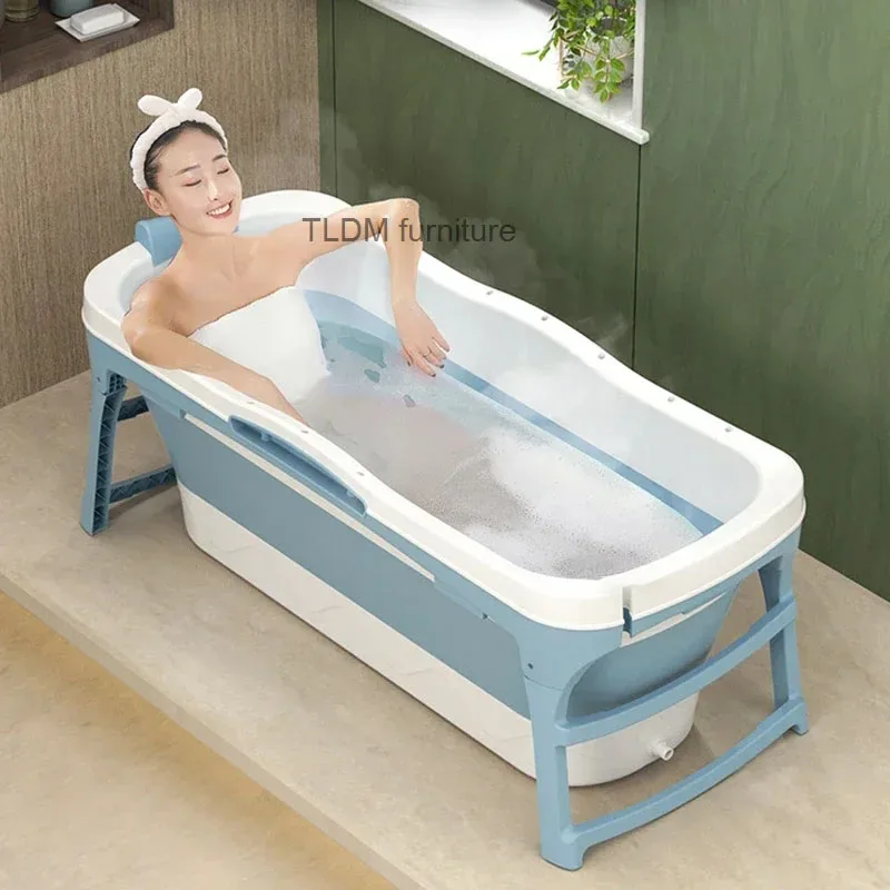 Adult Home Folding Bathtubs Comfortable Full-body Bathtubs Portable Bath Bucket Thickened Plastic Bath Barrel with Armrests GM