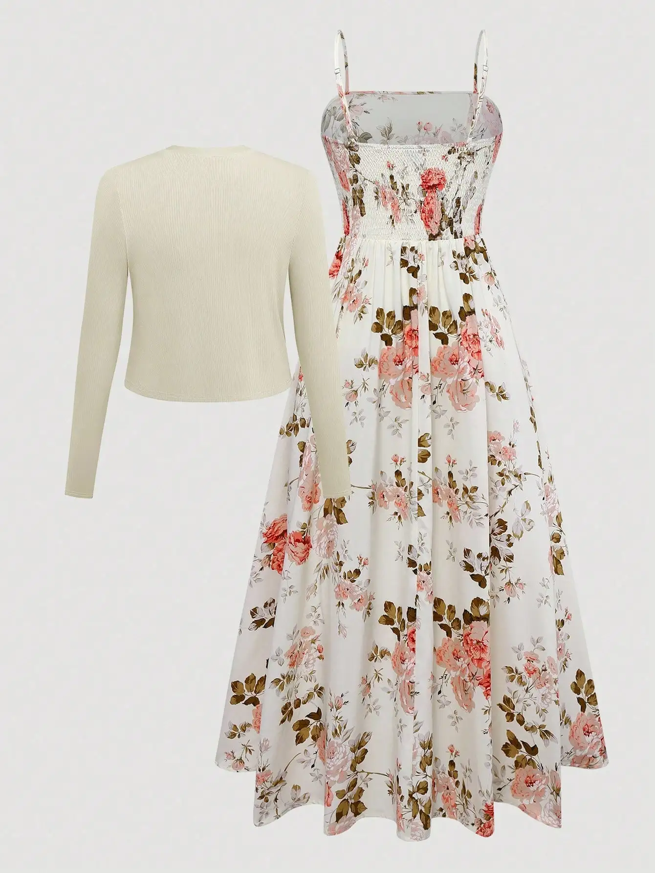 

Floral Print Cami Dress With Cardigan Two Piece Set Women Formal Tea Party Outfit